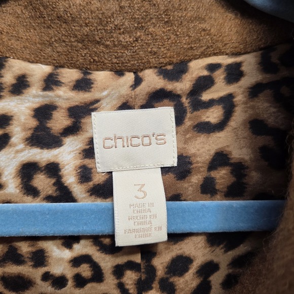 Chico's Camel Wool Cape Size 3 Leopard Lining Hidden Button Front Womens Lg/xl - Picture 4 of 10
